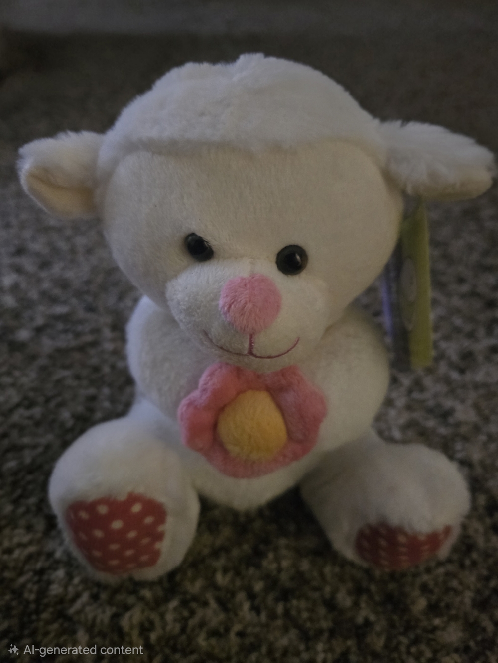 White Plush Lamb Toy with Pink Flower